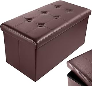 Nyxi Faux Leather 76 * 38 * 38cm Brown Ottoman Foldable Storage Boxes Seat Foot Stool Storage Box with Lids for Kids Toys, Bedroom, Hallway, Living Room