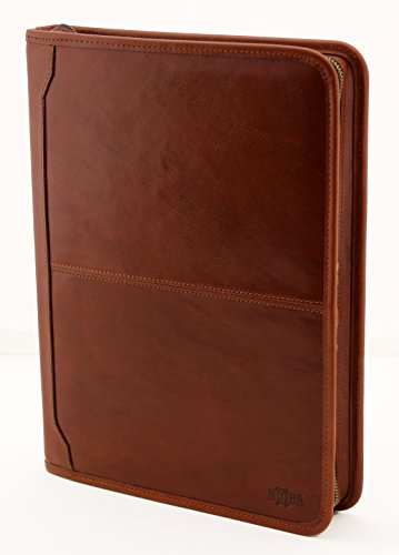 Noda Executive Leather Padfolio 2 Ring Binder Professional Business Portfolio W/Zippered Closure | Resume, Document, Notepad, Tablet, Writing Pad Organizer | Men, Women (Cognac) #TOP4