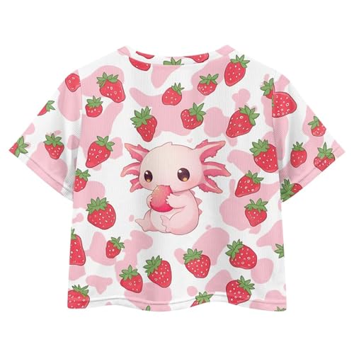 Image of Girls Summer Crop Top Outfits Short Sleeve T Shirts Kids Cute Clothes Tees Blouse