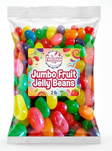 Jumbo Assorted Jelly Beans 2 lbs – Gourmet Fruit Flavored Jellybeans, Large Chewy Mix – Colorful Bulk Candy for Easter, Parties, Candy Buffets & Snacking