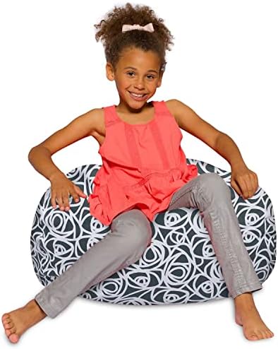 Posh Creations Bean Bag Chair for Kids, Teens, and Adults Includes Removable and Machine Washable Cover, 27in - Medium, Canvas Roses Gray