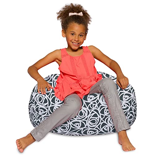 Posh Creations Bean Bag Chair For Kids, Teens, And Adults Includes Removable And Machine Washable Cover, 27In - Medium, Canvas Roses Gray #TOP8