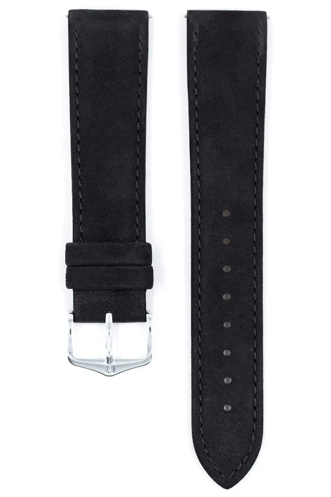 Correa de reloj HIRSCH Osiris L - piel de becerro auténtica - clásica/elegante - damas/caballeros - Nubuk negro - 18 mm