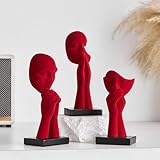 FUNTEREST Modern Prayer Statues Sculptures Home Decor, Set of 3 Red Hand Velvet Figurines, Abstract Art Resin Sculptures for Living Room Office Shelf Table Decor