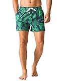 Nonwe Men's Boardshorts Quick Dry with Pockets Drawstring Soft Beachwear Green & Purple 34