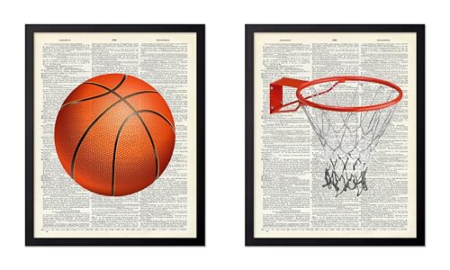Poster Master 2-Piece Sports Poster - Basketball Print - Ball Art - Game Design - Basketball Hoop Illustration - Dictionary Graphic - Great Gym or Office Wall Decor - 16x20 Black Framed