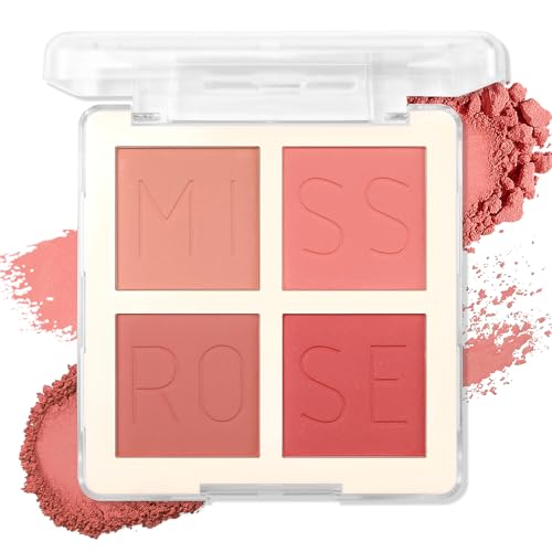4 Color Matte Blush Palette for Cheeks - Highly Pigmented Pressed Powder for Face Blush Makeup Long Lasting & Waterproof Natural Nude Pink & Red Shades for All Skin Tones (03 Dusty Rose)