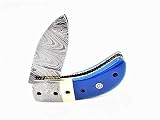 DKC Knives (24 6/18) DKC-43-BL-DS Blue Thumb Damascus Steel Folding Pocket Knife 3.5" Folded 6.25" L