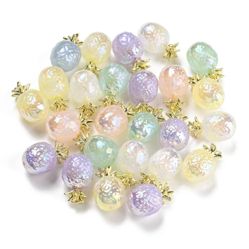 DanLingJewelry 30Pcs Plating Opaque Acrylic Pineapple Summer Fruit Colorful Tropical Pineapple Beads for Jewelry Making Bracelets