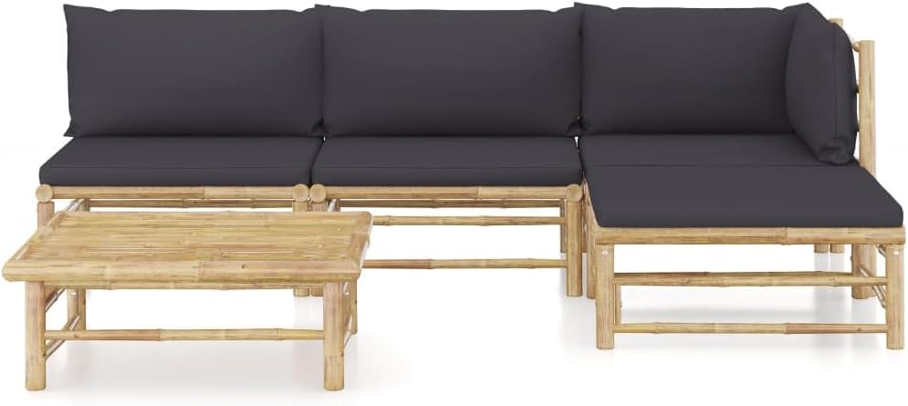 Outdoor loveseat,Backyard Furniture,5 Piece Patio Lounge Set with Dark Gray Cushions BambooSuitable for Patio, Garden, Gazebo Low