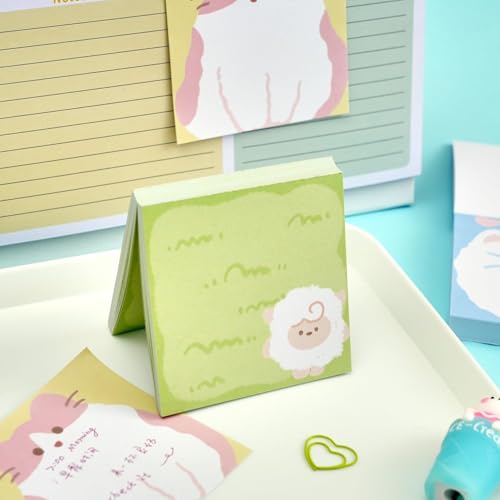 Image of Korean Stationery Mini Transparent 3-Hole Binder Spiral Diary Notebook - Cute Kawaii Portable Journal Notebook Agenda for Girls & Students (80+ Pages) (Animal theme Sticky Notes Set 1)
