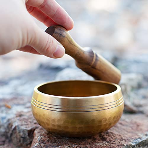 Tibetan Singing Bowl Set - Easy To Play For Beginners - Authentic Handcrafted Mindfulness Meditation Holistic Sound 7 Chakra Healing Gift By Himalayan Bazaar (3.5") #TOP1
