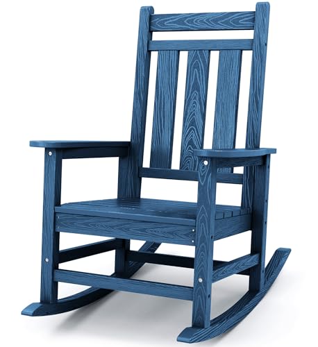 Image of KINGYES Oversized Outdoor Rocking Chair, HDPE Patio Rockers, Blue
