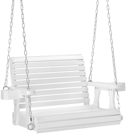 VINGLI 440 LBS Heavy Duty 1-Person Wooden Porch Swing, White