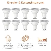 Amazon Basics LED-Leuchtmittel, GU10-Spots, 4.7 W (entspricht 50-W-Glühbirne), Warmweiß, nicht dimmbar, 10Stück (1er Pack) – Ansicht 5