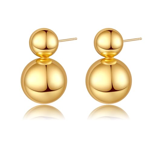 Gold Double Ball Drop Earrings for Women Round Ball Earrings Thick Bead Earrings Stud Trendy Jewelry