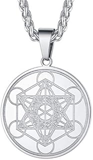 FaithHeart Engraving Metatron's Cube Necklace for Women Talisman of Archangel Metatron Medallion Witch Jewellery Stainless Steel Geometric Symbol Coin Charm Protection Amulet Gold/Silver/Black Color