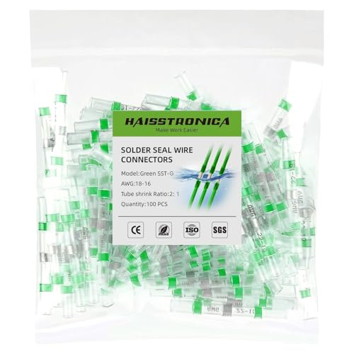 haisstronica 100PCS Solder Seal Wire Connectors, AWG 18-16 Green Sleeves