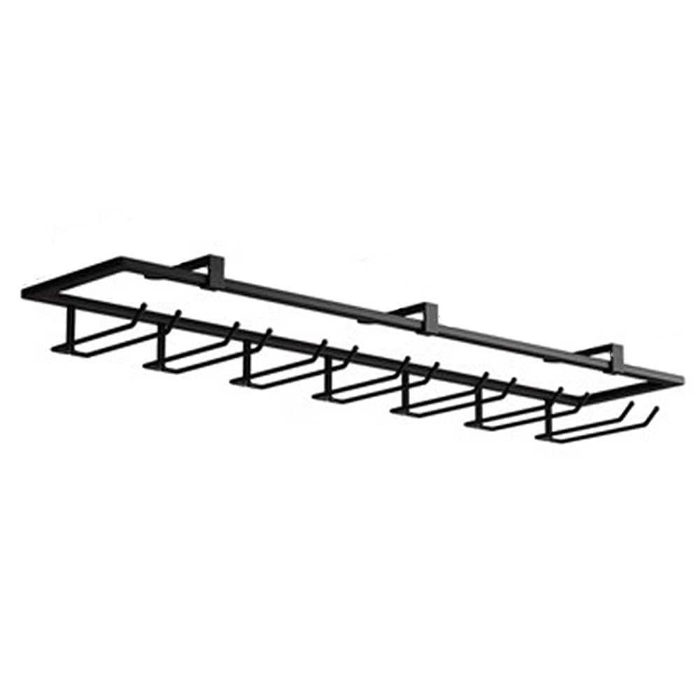 POLGDW Under Cabinet Wine Glass Rack Large Metal Stemware Holder for Bar Kitchen Black 7 Slots