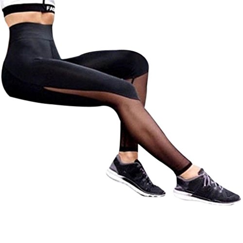 LMMVP Pantalones Yoga Mujeres,Leggings de fitness para mujeres Leggings de malla de cintura alta Pantalones Push Up ajustados (M, Negro)