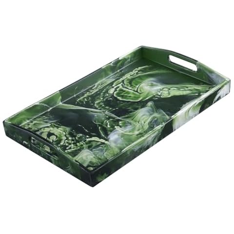 SZYRL Serving Tray with Handles Extra Large, 16 x 10 Inch Sturdy Resin Rectangle Kitchen Countertop Organizer, Green Decorative Tray Ottoman, Perfect for Home Decor Storage and Display, Cloud Pattern Cover