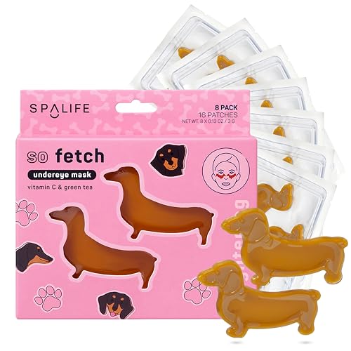 SpaLife So Fetch Hydrogel Under Eye Patches for Dark Circles | Dachshund Under Eye Patches for Puffy Eyes | Weiner Dog Undereye Bags and Puffiness Removal | Bachelorette Party Favors | 8 Pairs