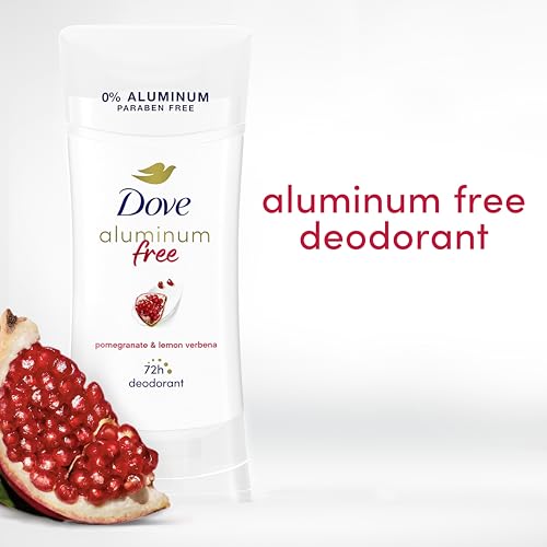 Image of Dove Aluminum Free Deodorant for Women 4 Count Pomegranate and Lemon Verbena 72 hour odor protection 2.6 oz