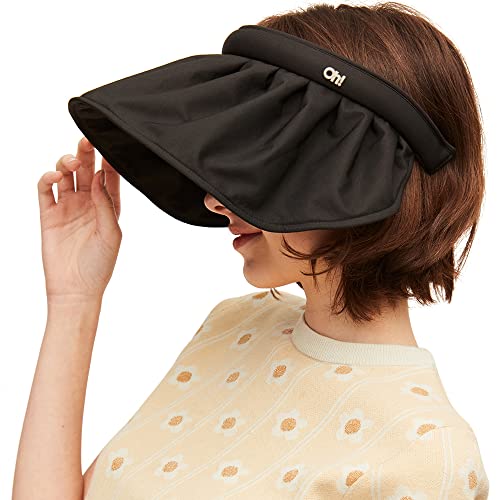 Wide Brim Shell Hat Sun Visor Caps for Women Roll Up Foldable Beach Cap Summer UV Protection UPF 50+ (Black)