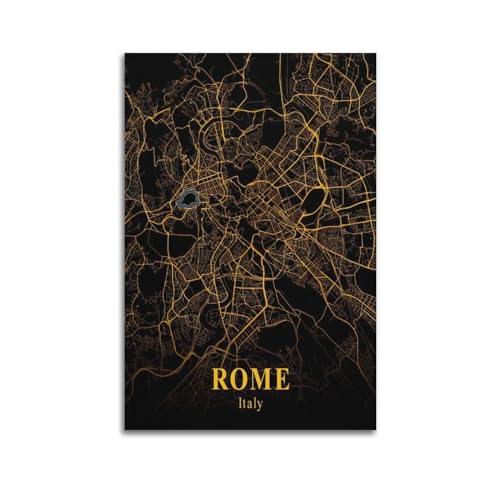 BPQN Poster con mappa dell'Europa, Italia, Roma, decorazione artistica su tela, 50 x 75 cm
