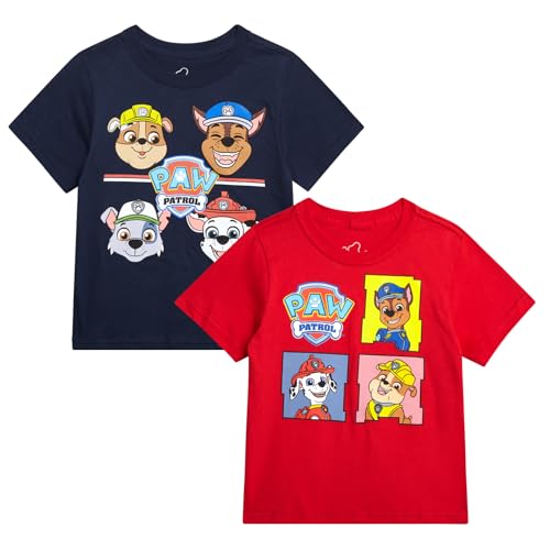 Nickelodeon Toddler Boys Graphic Tees - 2 Pack Paw Patrol Chase Marshall Short Sleeve Graphic T Shirts for Boys (Sizes: 2T-7), Size 4T, Paw Patrol Navy/Red