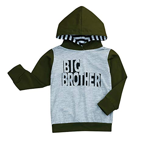 Baby Boys Little Brother Big Brother Outfits Long Sleeve Letter Print Hooded Sweatshirt Romper Top Clothes (2-3 Years, Green # Big Brother)