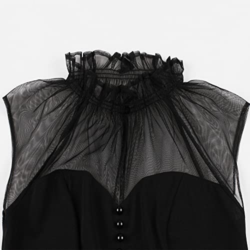 Iwemek Women High Neck Sheer Mesh See Through Corset Dress Keyhole Sleeveless Patchwork A Line Flared Party Dress Goth Black Cocktail Dresses For Women Wedding Guest Short Bridesmaid Dress Black-Sweetheart M thumb #2
