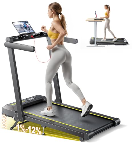 TOPUTURE Walking Pad Treadmill with 12% Incline 4 in 1 Foldable Treadmill with Handle Bar for Home/Office Under Desk Treadmills Portable Folding Walking Pad with App & Bluetooth Speaker 0.6-10MPH