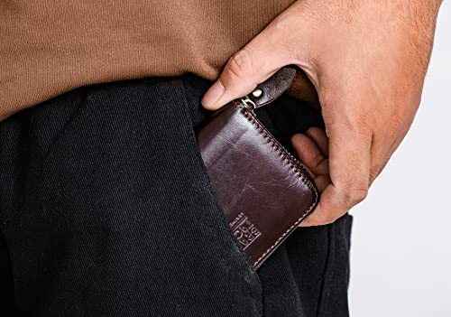 Image of Vintage Full Top Grain Leather Wallet RFID Blocking Multi Card Case with Zipper Pocket Card Holder for Men Women Gift Box