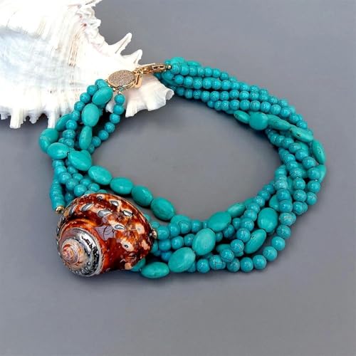RUAJOGYNVM Collier d'escargot Turbo de mer naturel, 6 brins, bleu, bijoux de vacances à la mode – vue 5