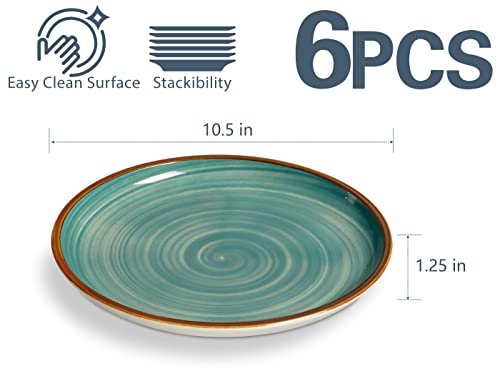 Image of ONEMORE Ceramic Dinner Plates Set of 6, 10.5 Inch Porcelain Salad Dessert Round Plates, Microwave, Oven and Dishwasher Safe, Kitchen Plates, Serving Dishes plates for daily, Party, Restaurant. Teal