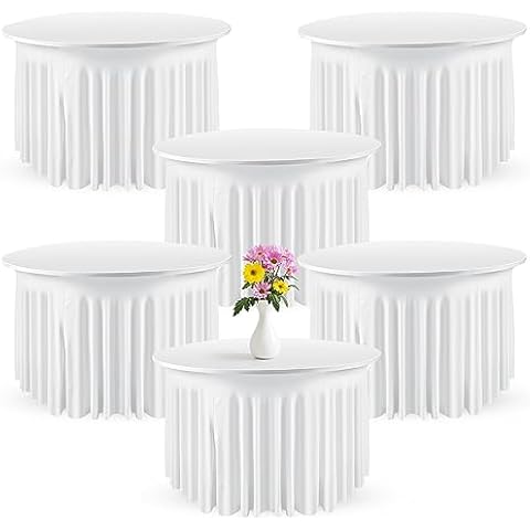 Preboun 6 Pack 4 Ft/ 48 Inch Spandex Round Tablecloths Wrinkle Free Stretchy Round Table Clothes for Round Table Tablecloth with Skirt for Party Wedding Home Decoration Parties Banquet (White) Cover