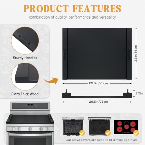 GASHELL Noodle Board Stove Cover with Handles, Multiple Stove Top Cover Board for Electric/Gas Stove Top(Black) - Thumbnail 4
