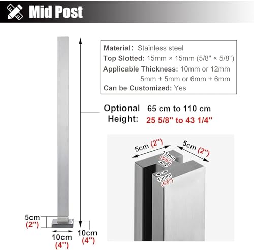 Poste de barandilla de vidrio cuadrado de 105 cm para pasillo y balcón 2