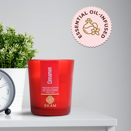 Image of EKAM Cinnamon Votive Soy Wax Scented Candle, 40 Grams, 10 Hours Burn Time| Long Lasting Premium Candles | Ideal for Home Decor | Gifting & Aromatherapy