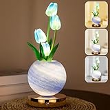 Strackvial Tulip Table Lamp, Rechargeable Cordless Touch Dimming Artificial Tulip Flower Desk Lamp, LED Flower Bedside Night Light Romantic Gifts for Girl Women Mom (Blue)