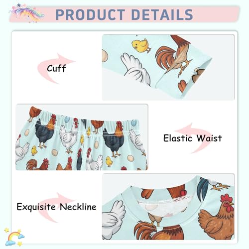 Pajama Sets Long Sleeve Chicken Eggs and Chicks Soft Comfy Sleepwear 2 Piece PJS 3-8T4
