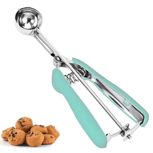 Cookie Scoop, Ice Cream Scoop, 2Tsp/10ml/0.34oz Cookie Scoops for Baking, 18/8 Stainless Steel Cookie Scooper for Baking, Mini Cupcake Scoop, Cookie Dough Scoop with Non-slip Grip (Mint) by LLESCA - Used condition - US$8.09