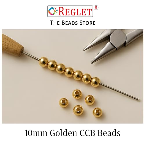 Image of 350 Pcs Golden Pearl Beads for Jewellery Making Kit | Bead Bracelet Making for Women Girls Kids | Crystal Beads for Craft | Pearls for Craft | 10mm | 200g