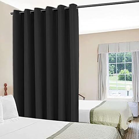 BONZER Room Divider Curtain Privacy Wall Screen Partitions Grommet Top Wide Curtains for Shared Bedroom Living Room Slide Window, 8.3ft Wide x 7ft Tall, 1 Panel, Black Cover