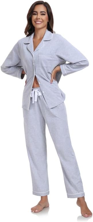 COLORFULLEAF 100% Cotton Pajama for Women Long Sleeve Shirt with Pants Sleepwear Soft Lounge Pjs Sets with Pockets S-XXL - Image 2