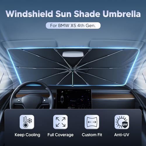 Image of Autorder Windshield Sun Shade Umbrella for 2019-2026 BMW X5 Accessories,Upgraded Ice Crystal Material,Easy Setup Umbrella Sunshade for Car Windshield,100% Sun Blocking
