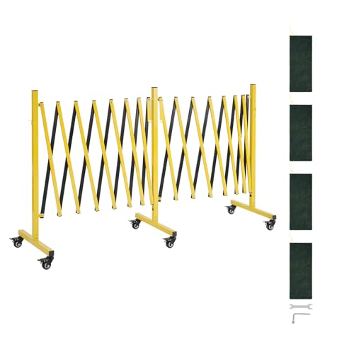 VEVOR Double Expandable Barricades, 25FT Industrial Safety Barriers, Flexible Mobile Barricade with Locking Casters, Portable Folding Security Gate Metal Traffic Fence for Driveway Warehouse Elevator