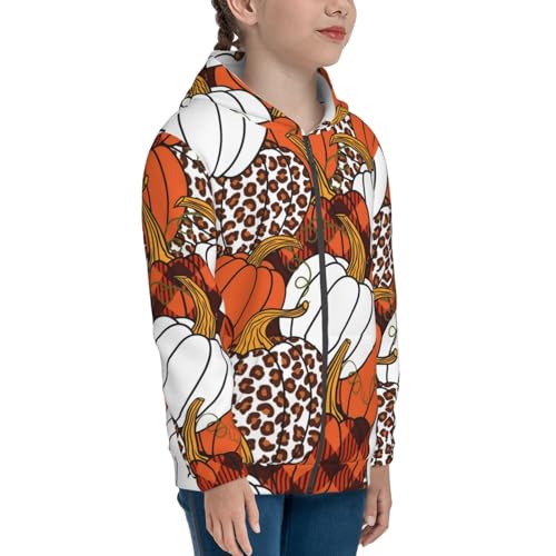 Various Pumpkins Leopard Orange White Kids Pullover Hoodies Boys Zip Up Sweatshirts Girls Athletic Clothes with Pocket4