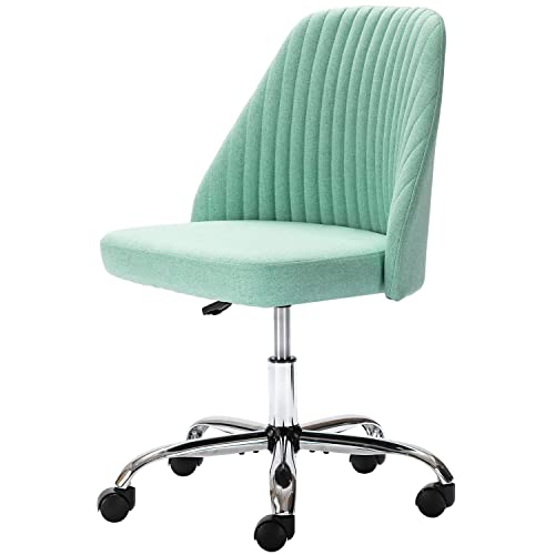 Home Office Desk Chair, Vanity Chair, Modern Adjustable Low Back Rolling Chair, Twill Upholstered Cute Office Chair, Desk Chairs With Wheels For Bedroom, Classroom, Vanity Room (Green) #TOP3